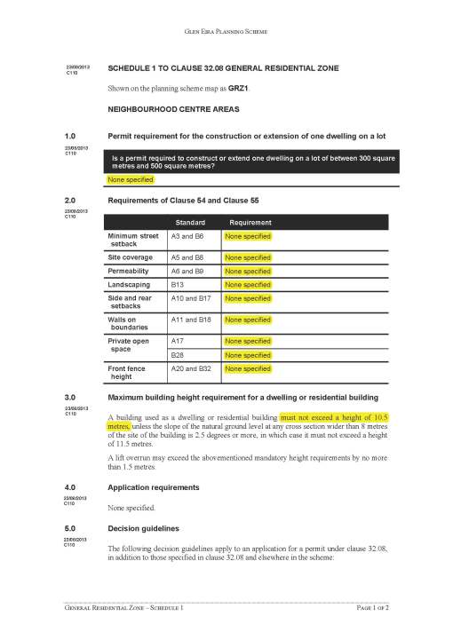 Pages from general residential zone schedule 1