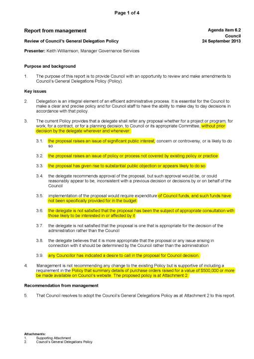Pages from SEP13 CCL AGENDA ITEM 6.2 REVIEW OF COUNCILS GENERAL DELEGATIONS POLICY