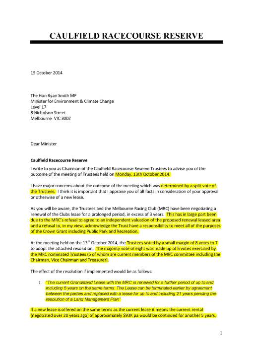 Pages from Caulfield Letter to Chairman of Trustees