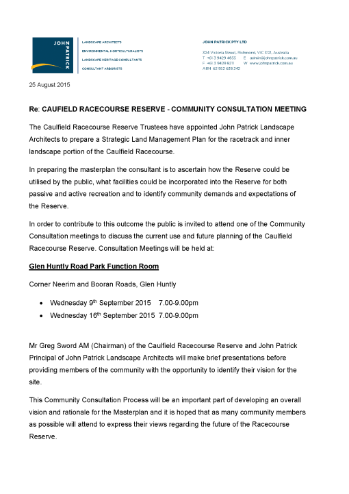 15-353 PR -Community Consultation Caulfield Racecourse