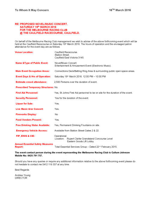 PUBLIC EVENT NOTIFICATION  NOVEL CONCERT -  SATURDAY 19 MARCH 2016 @ CAULFIELD RACECOURSE.-3_Page_1
